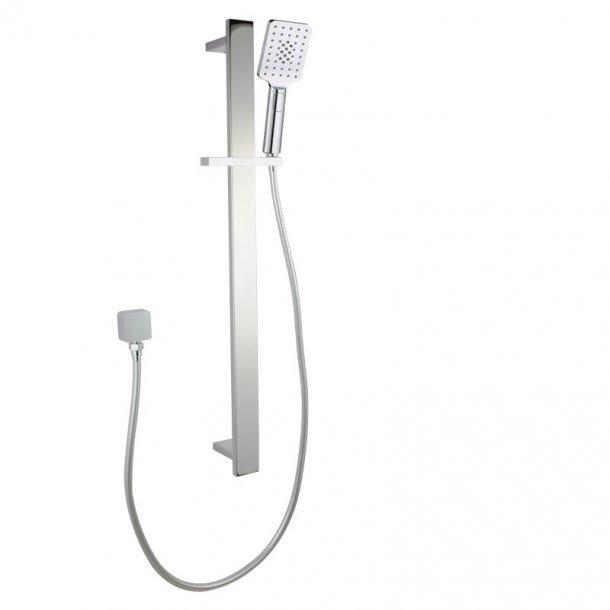 Square Chrome Sliding Shower Rail with 3 Mode Handheld Shower Wall Connector Set