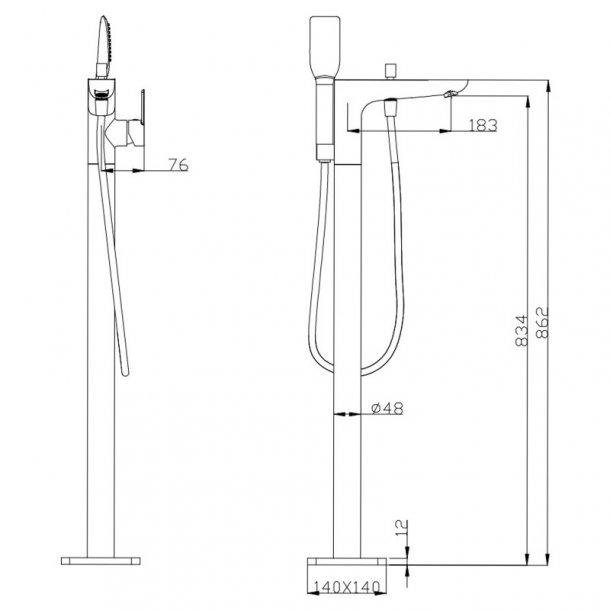 Chrome Freestanding Bathtub Mixer with Handheld Shower Spout Floor Mounted