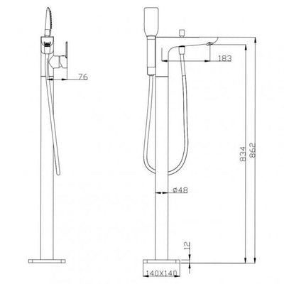 Chrome Freestanding Bathtub Mixer with Handheld Shower Spout Floor Mounted