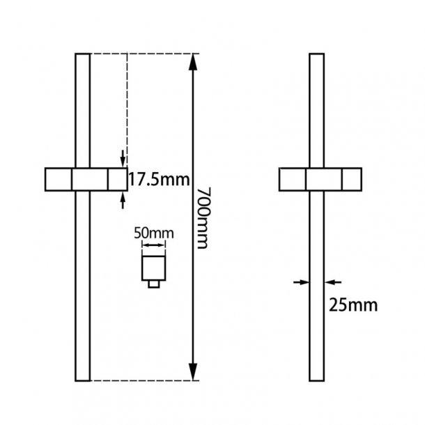 Square Chrome Wall Mounted Sliding Rail with Water Hose & Wall Connector Only