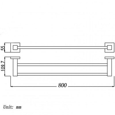 Black Double Towel Rail 800mm