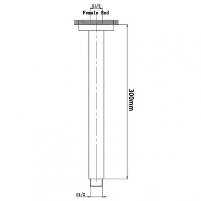 Square Black Ceiling Shower Arm 300mm