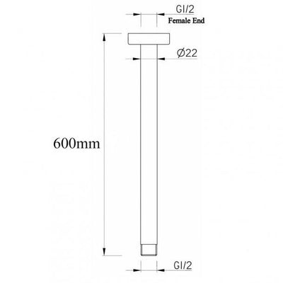 Round Chrome Ceiling Shower Arm 600mm Stainless Steel