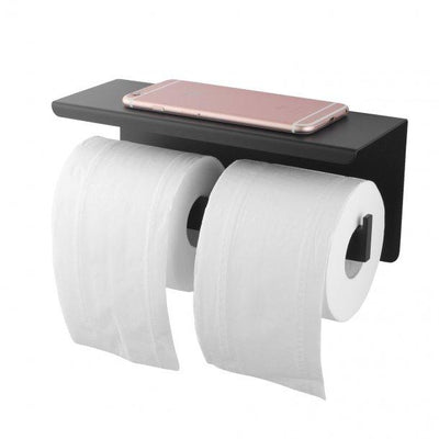 Black Double Toilet Paper Holder Stainless Steel Wall Mounted