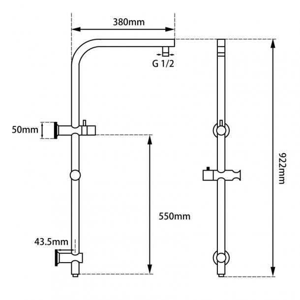 8'' Right Angle Round Chrome Shower Station Top Inlet