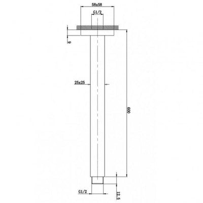 Square Black Ceiling Shower Arm 600mm