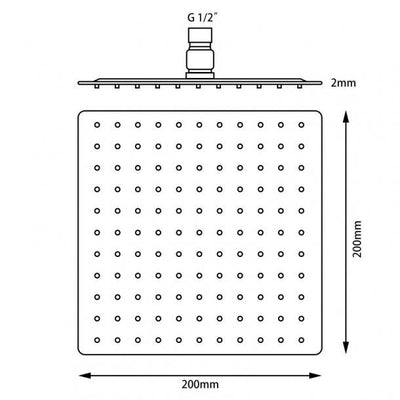 Chrome Super-slim Square Rainfall Shower Head 250mm