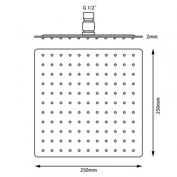 Super-slim Square Black Rainfall Shower Head 250mm