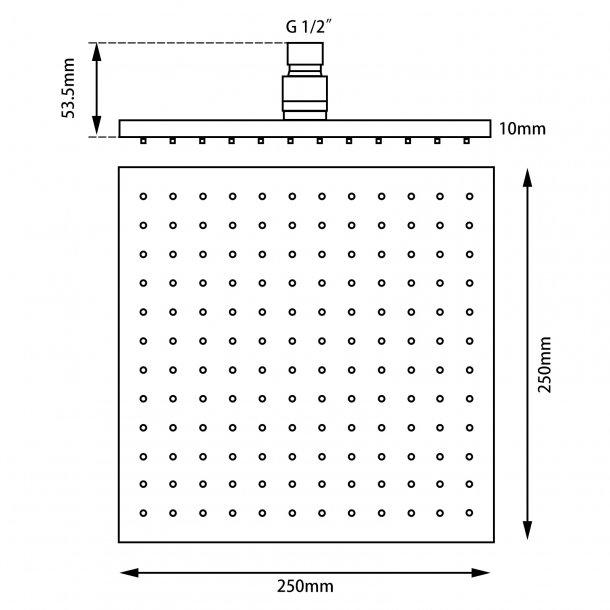 Square Black LED Rainfall Shower Head 250mm