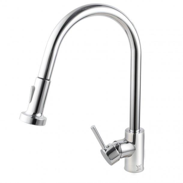 Round Chrome Pull Out Spray Kitchen Sink Mixer Tap