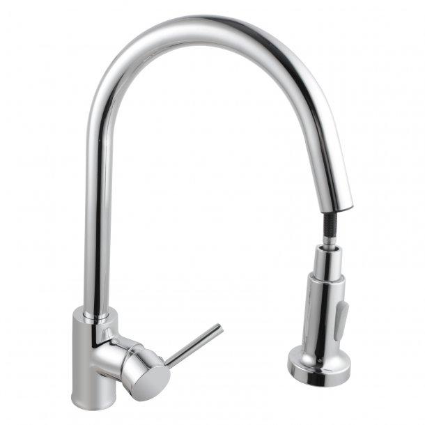 Round Chrome Pull Out Spray Kitchen Sink Mixer Tap