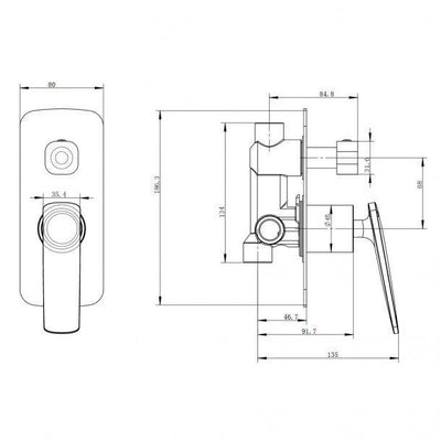 Bathroom Chrome Shower/Bath Wall Mixer with Diverter Solid Brass