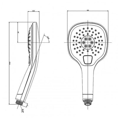 Matt Black ABS 3 Functions Handheld Shower Head Only