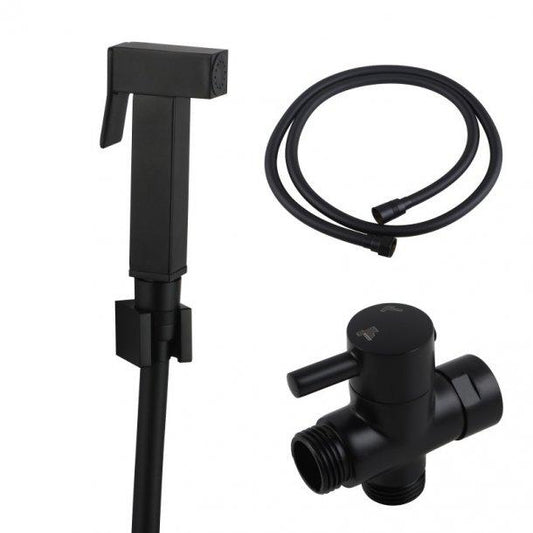 Brass Square Black Toilet Bidet Spray Diverter Wash Kit with 1.2m PVC Hose