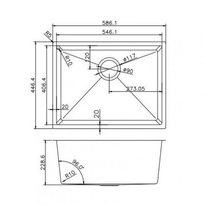 586x450x230mm 1.2mm Handmade Top/Undermount Single Bowl Kitchen Sink Stainless Steel