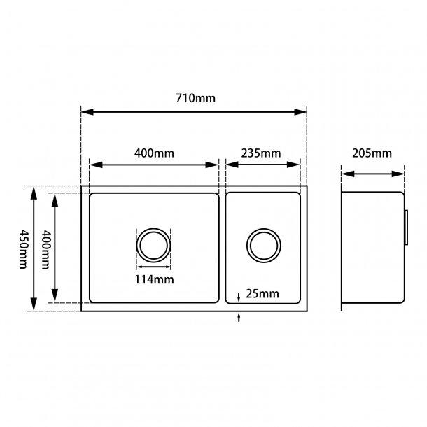 1.2mm Handmade Concrete Grey Round Corners Double Bowls Top / Undermount / Flush Mount Kitchen Sink 715x450x200mm