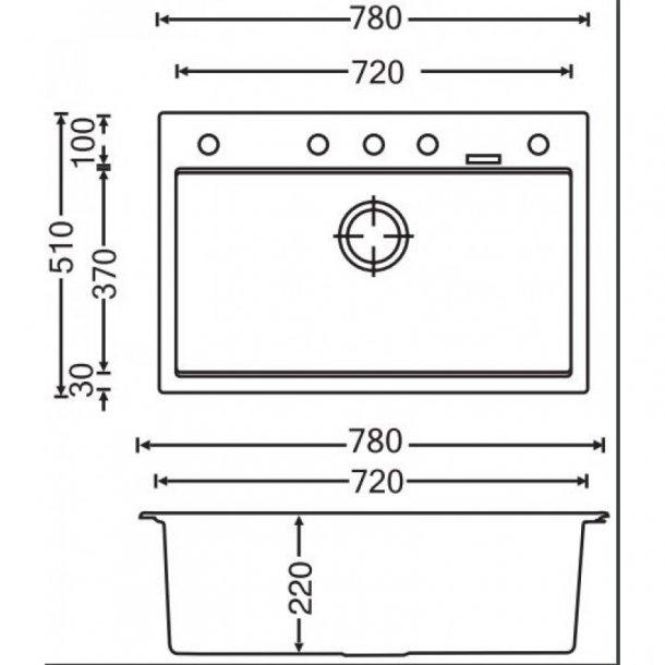 780 x 510 x 220mm Carysil Concrete Grey Single Bowl Granite Stone Kitchen Sink Top/Under Mount Concrete Grey