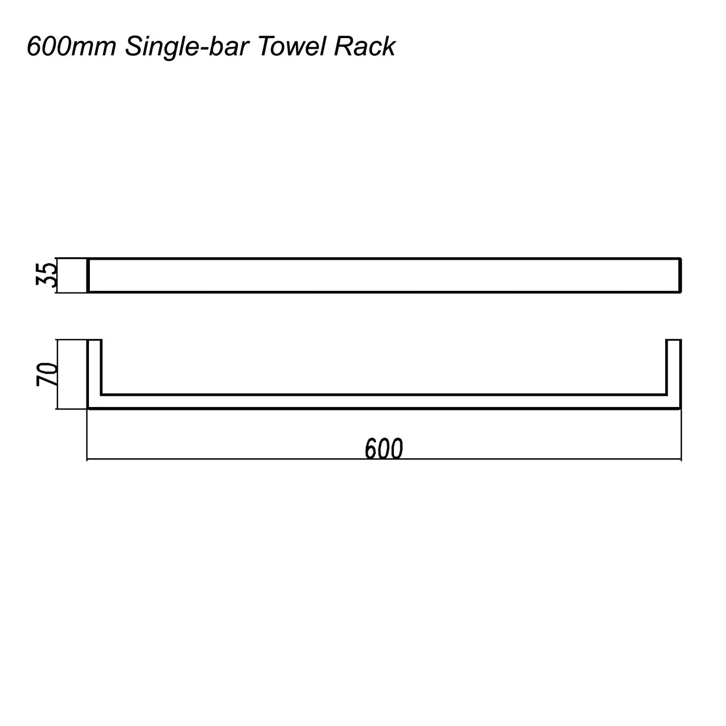 Cavallo Chrome Square Single Towel Rail 600mm