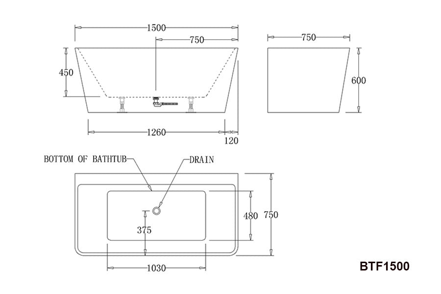 Florence Back to Wall Bathtub in Black