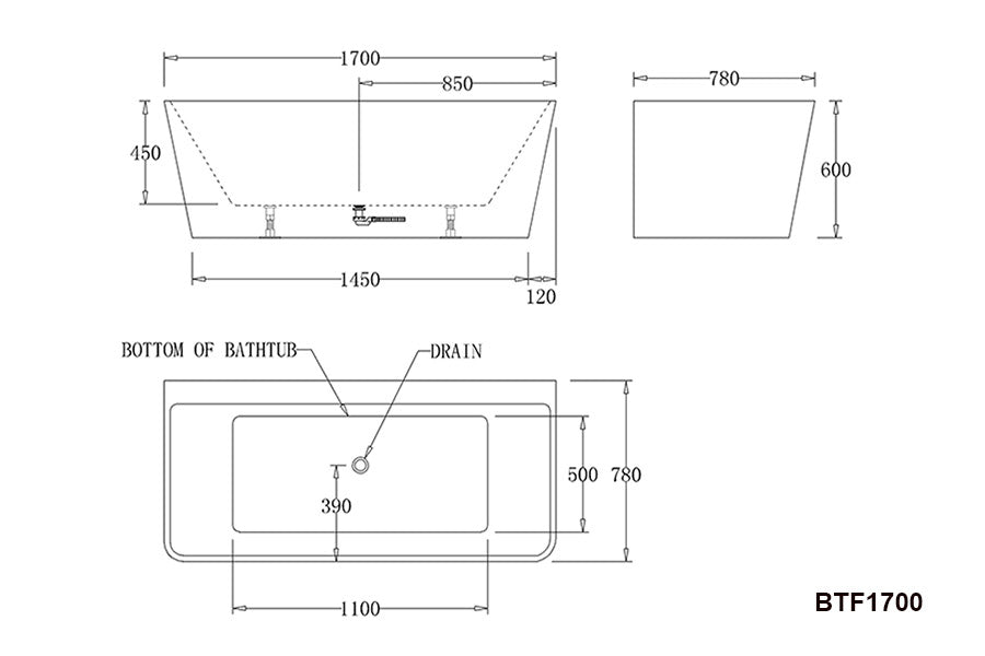 Florence Back to Wall Bathtub in Black