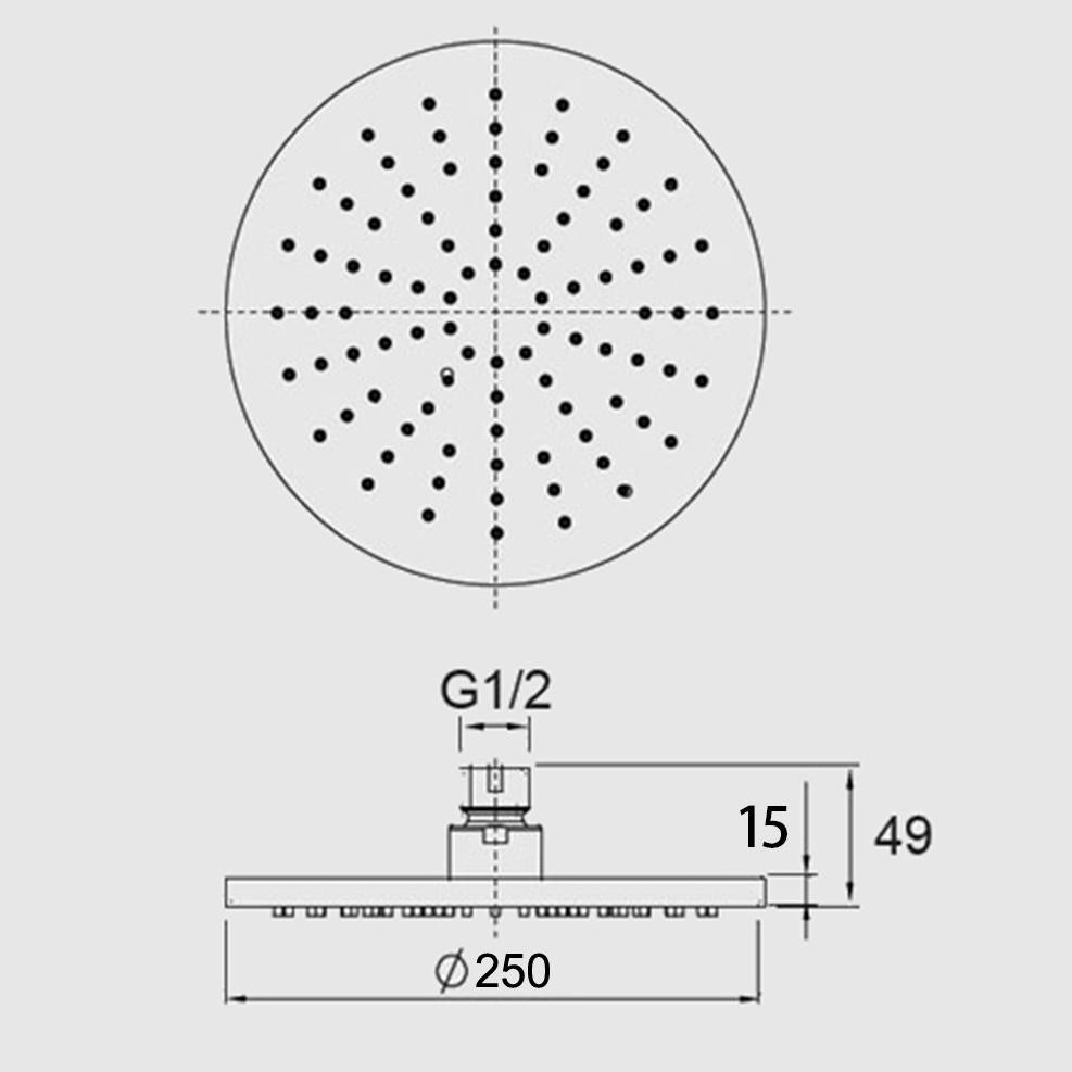 Pentro 250mm Matte Balck Round Rainfall Shower Head