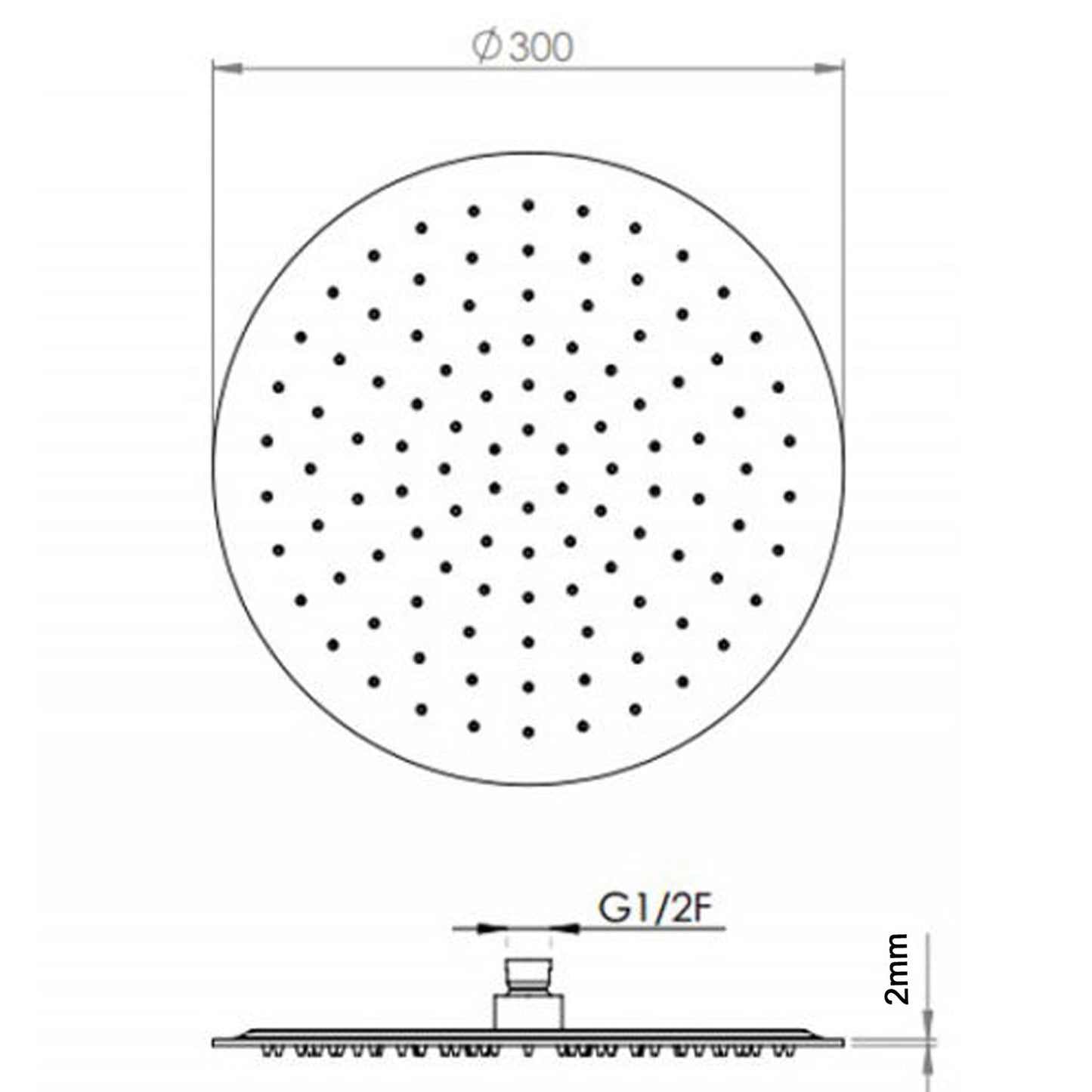 Pentro 300mm Chrome Round Ultra-thin Shower Head