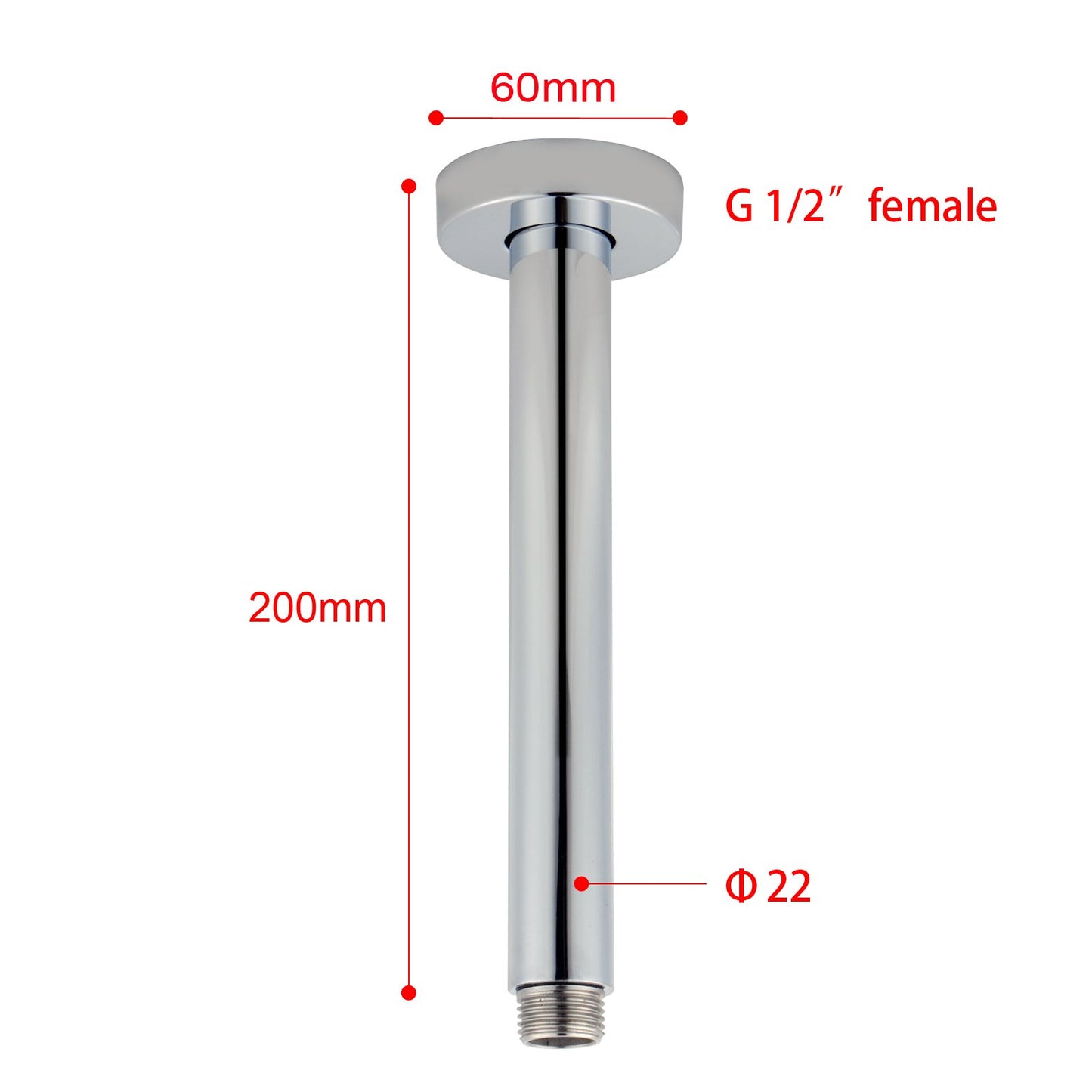 Pentro Chrome Round Ceiling Shower arm 200mm