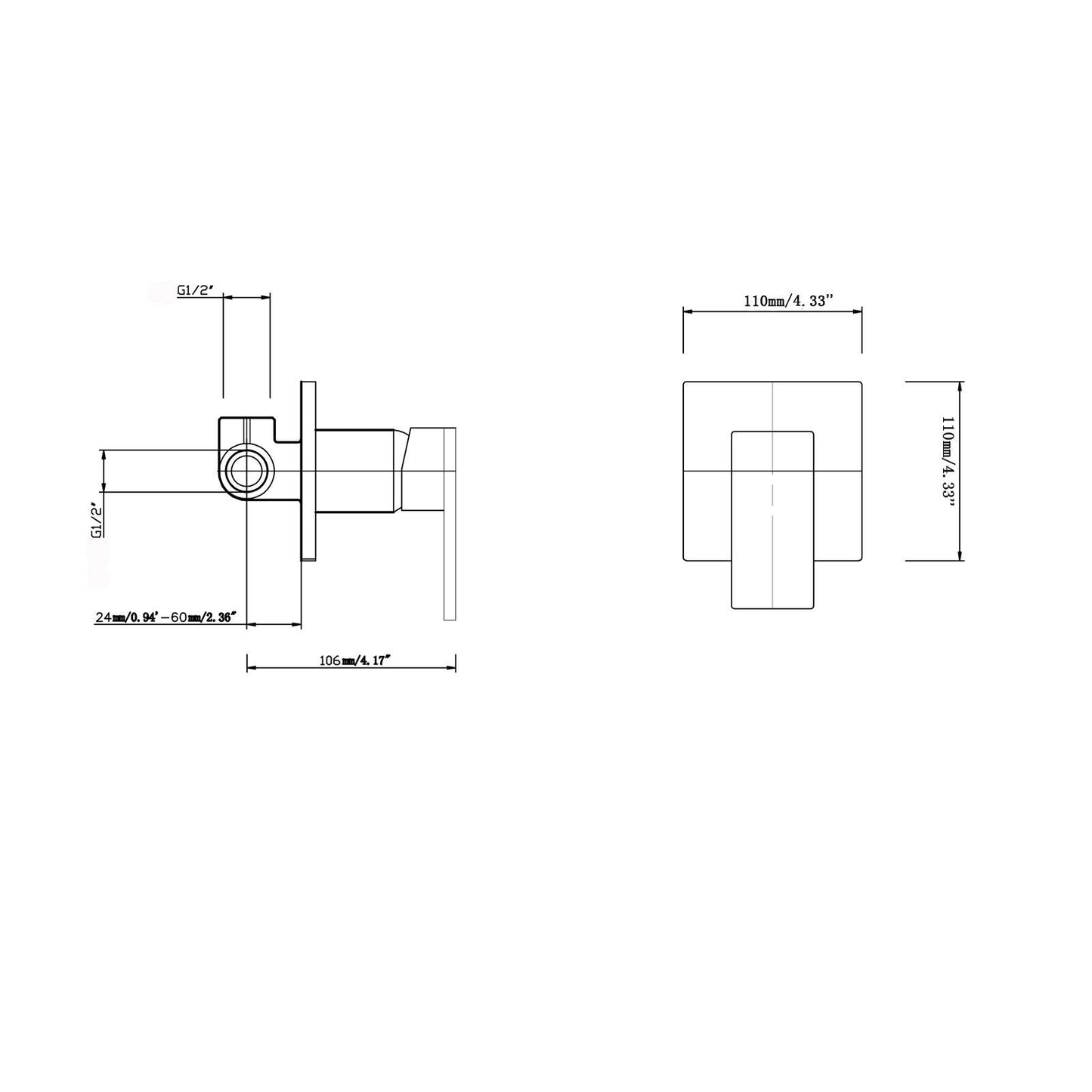 Cavallo Matte Black Square Shower Mixer