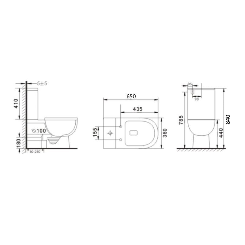 650*360*840 Two Piece Toilet Washdown Flush Ceramic Toilet Suite