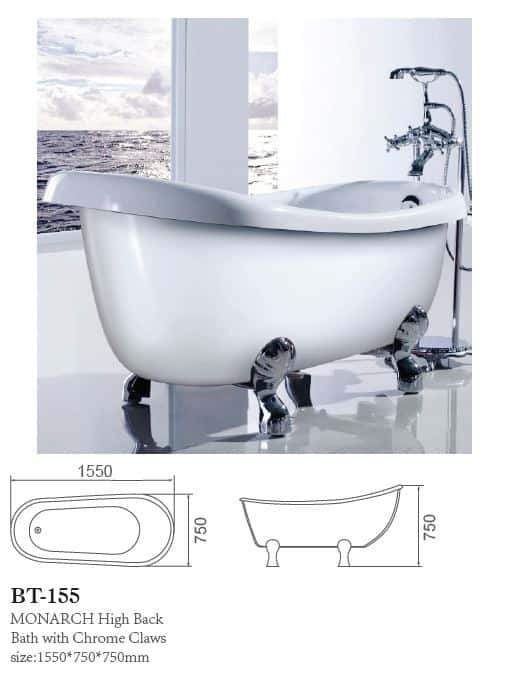 MONARCH High Back Bath with Chrome Claws