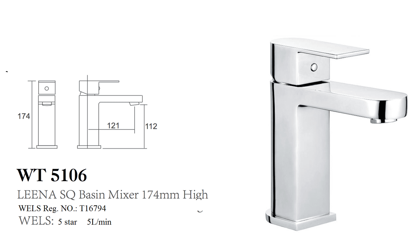 LEENA SQ BASIN MIXER 174mm HIGH