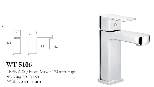 LEENA SQ BASIN MIXER 174mm HIGH