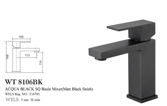 ACQUA BLACK SQ BASIN MIXER (MATT BLACK FINISH)