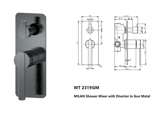 MILAN SHOWER MIXER WITH DIVERTOR IN GUN METAL